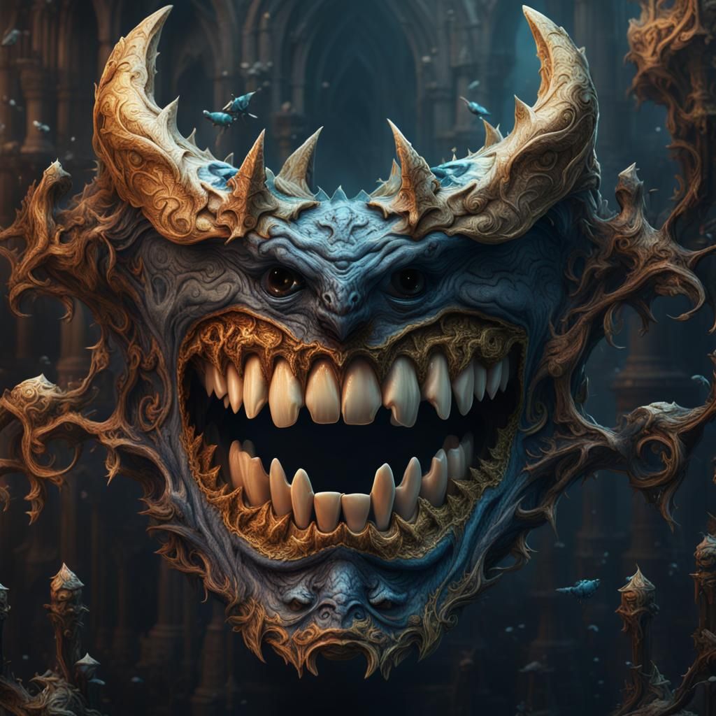 Detailed Matte Painting of Teeth in Deep Color
