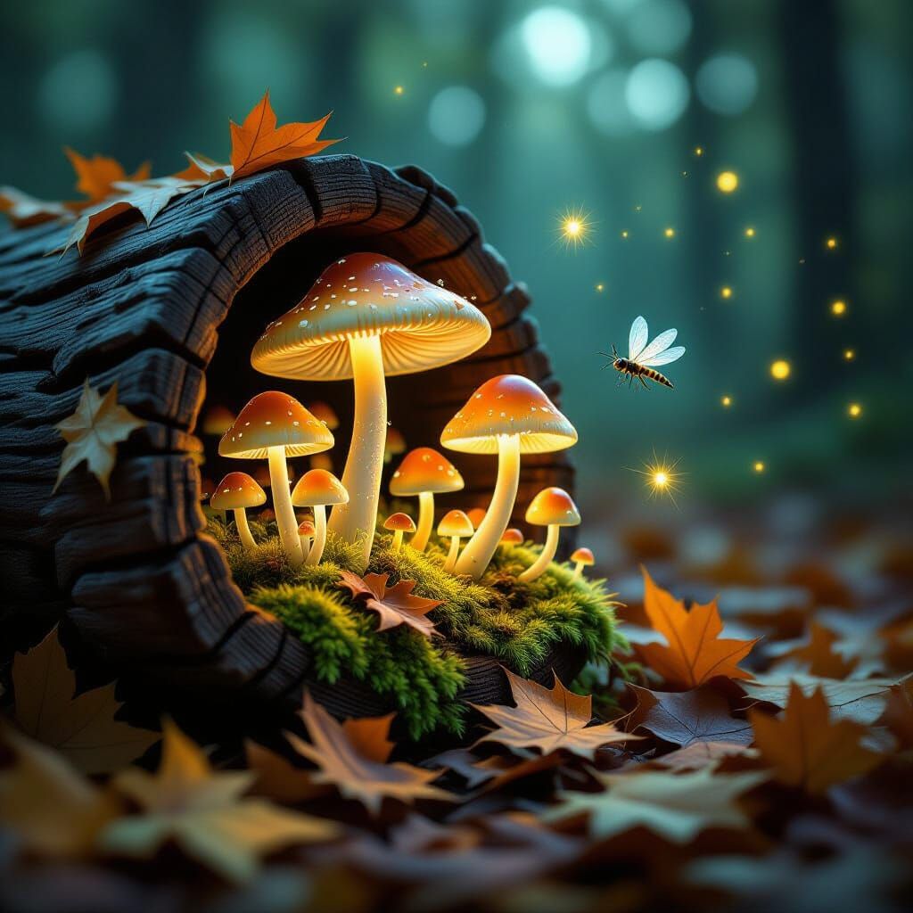 Magical Bioluminescent Mushrooms in Enchanted Forest