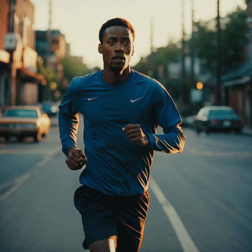 Man Jogging at Dawn: Cinematic Film Still