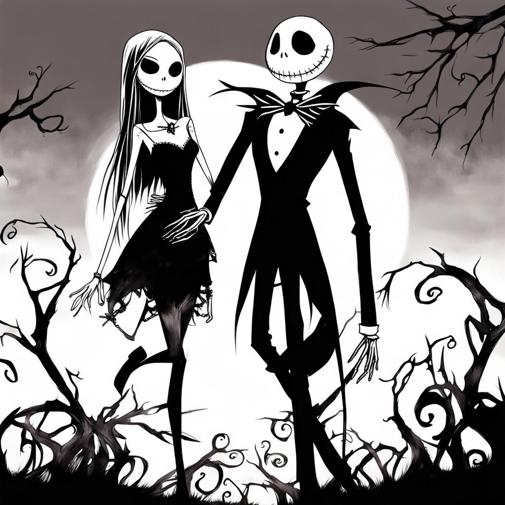 Jack Skellington and Sally in Anime Style
