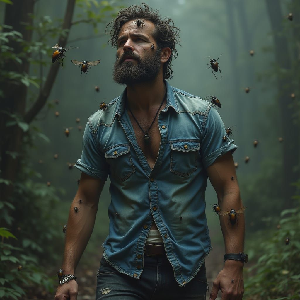 Cicadas Crawling on Man's Face: Dark Realism