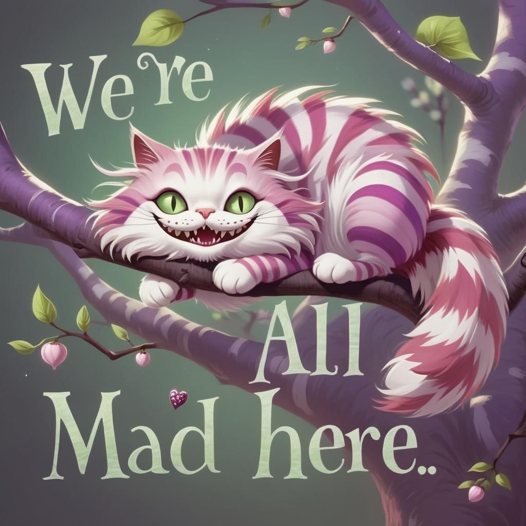 Charming Cheshire Cat on Blooming Branch