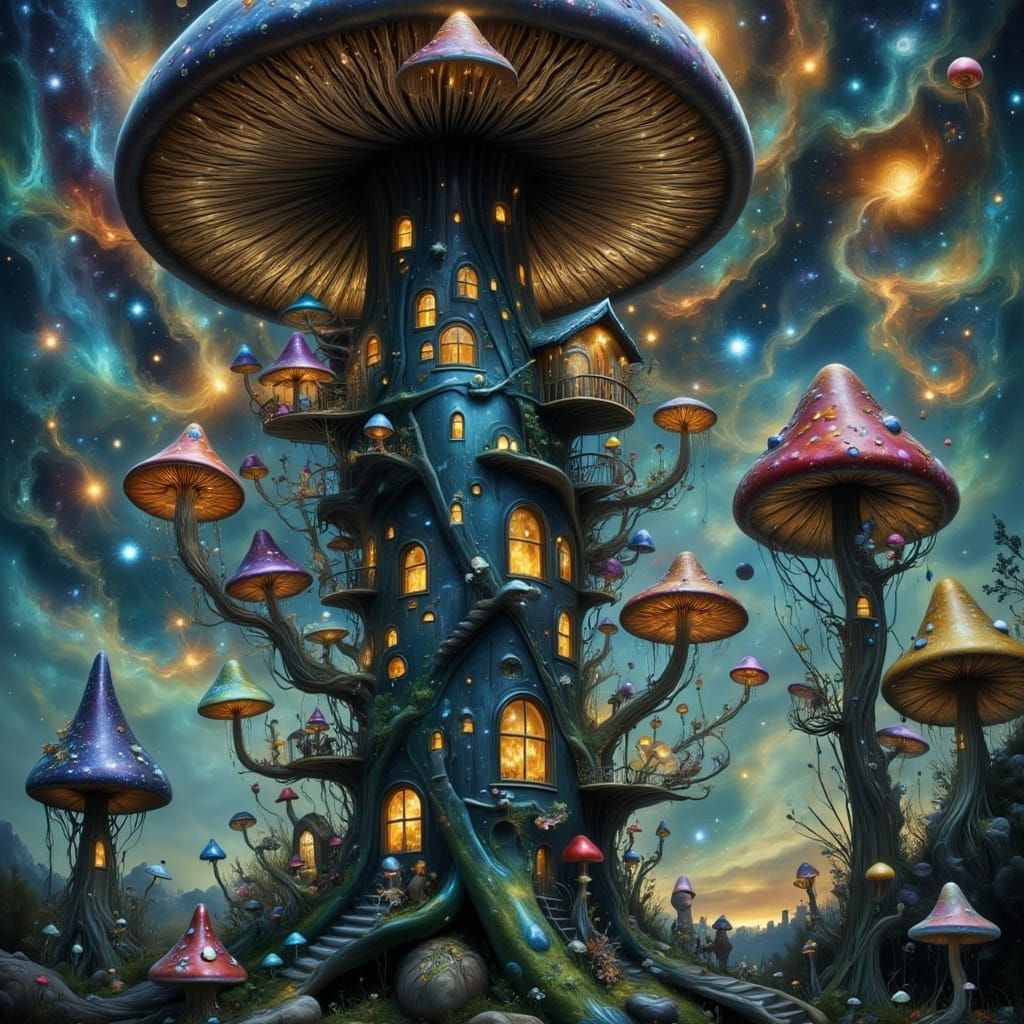 Mushroom Cityscape Street Art Mural