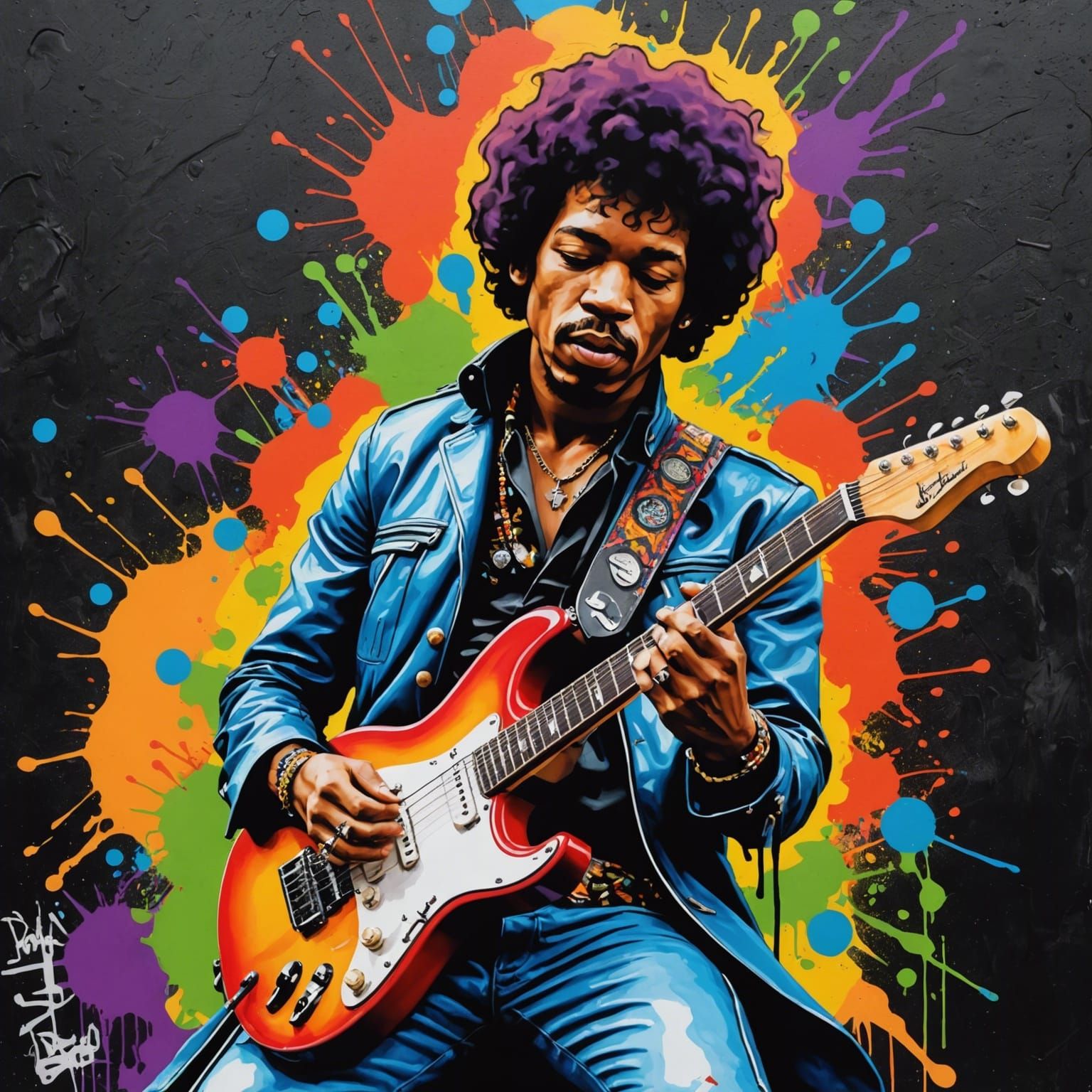 Jimi Hendrix Guitar Solo in Graffiti Art Style