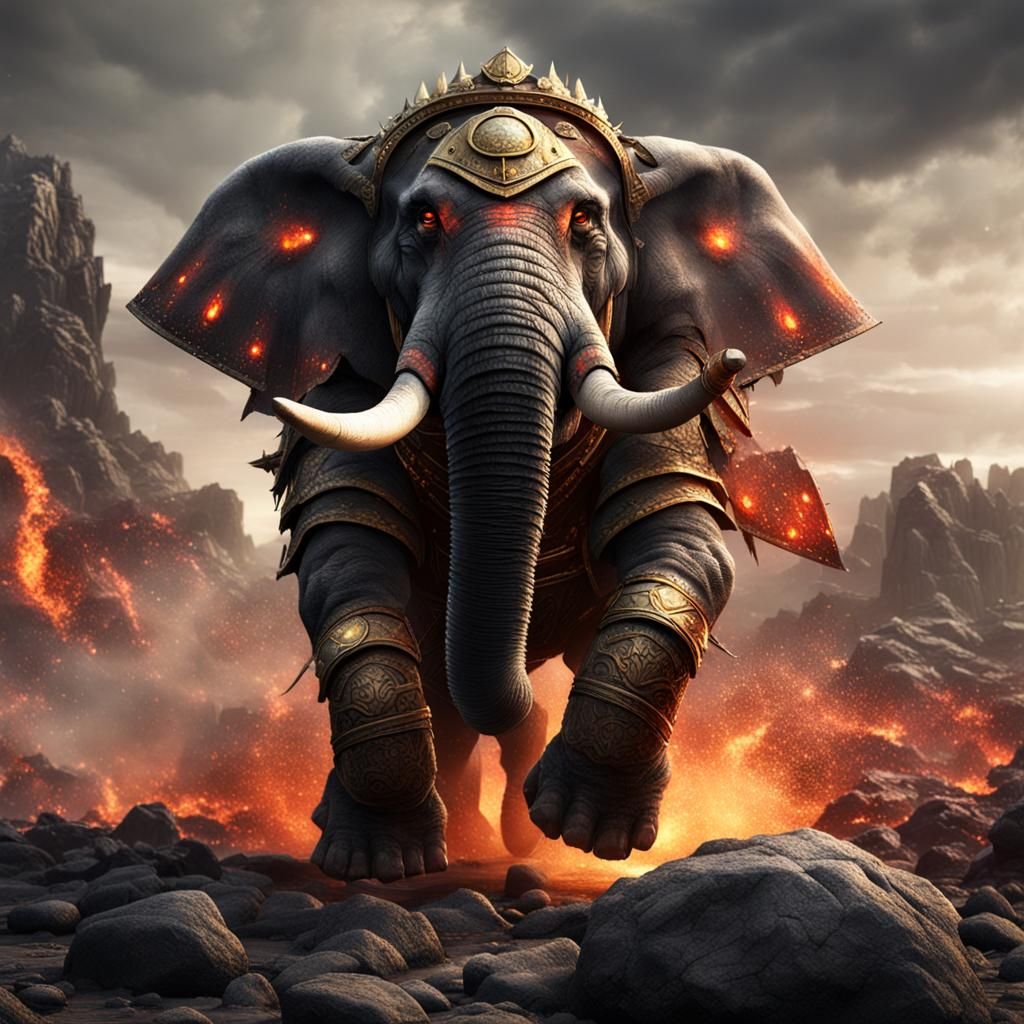 Armored War Elephant Charging with Lava Skin