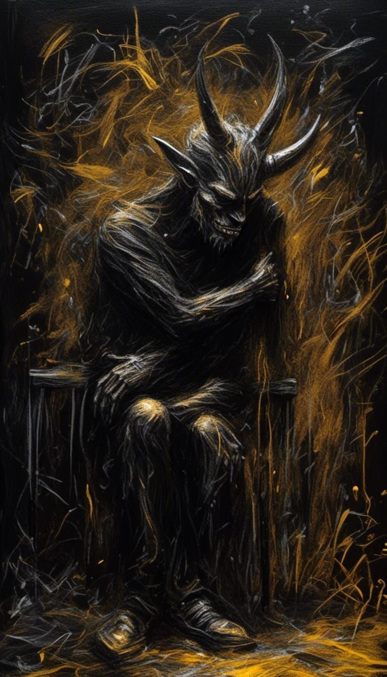 Dramatic Painting of Dark Figure Over Girl