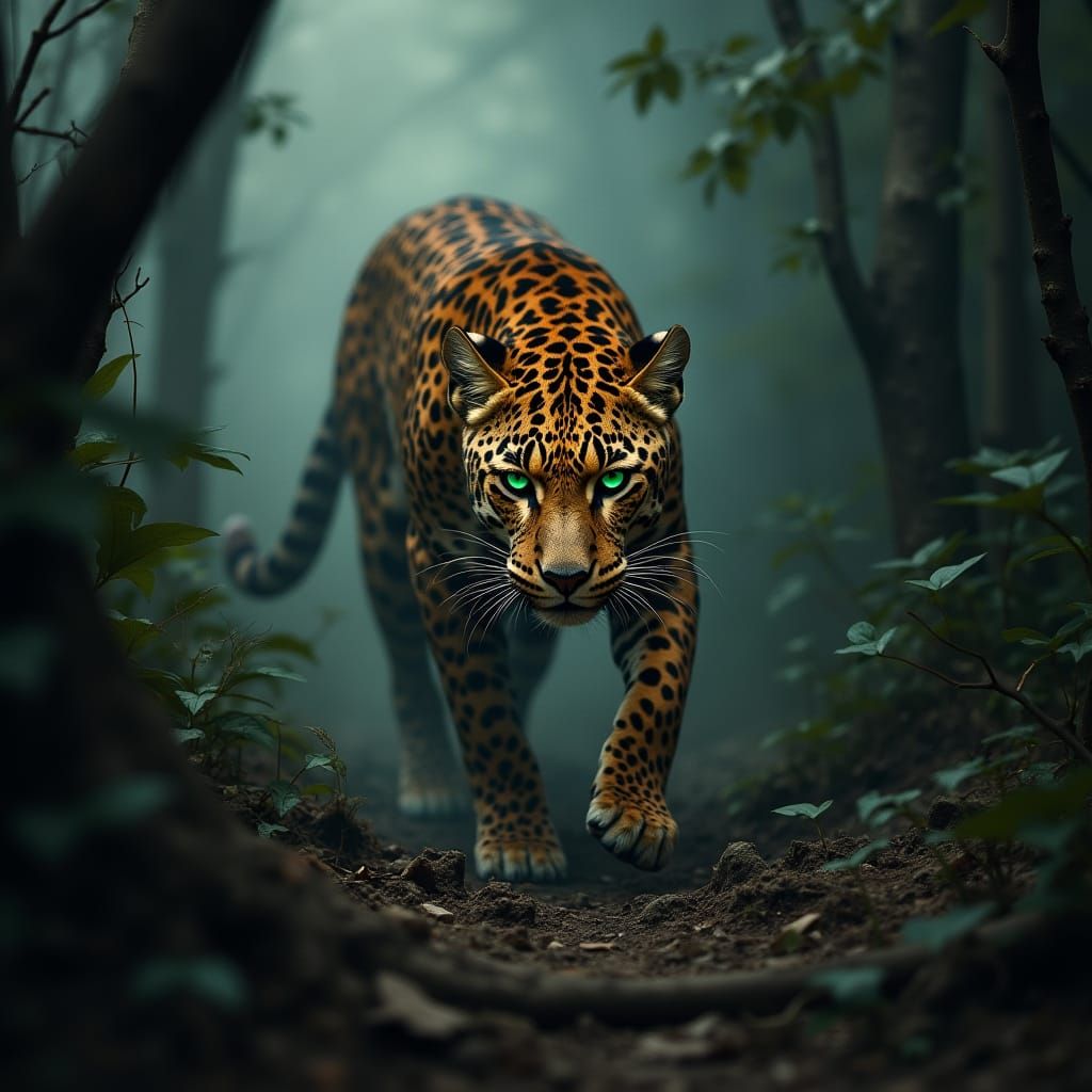 Majestic Leopard in Forest Shadows