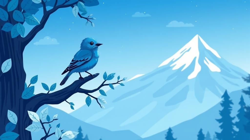 Blue Bird in Dreamlike Blue Universe