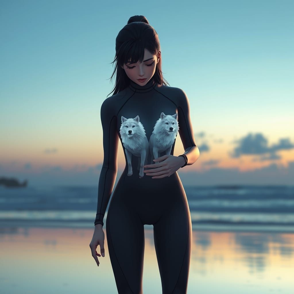 Mystical Surfer Goddess Embodies Inner Wolf Spirits