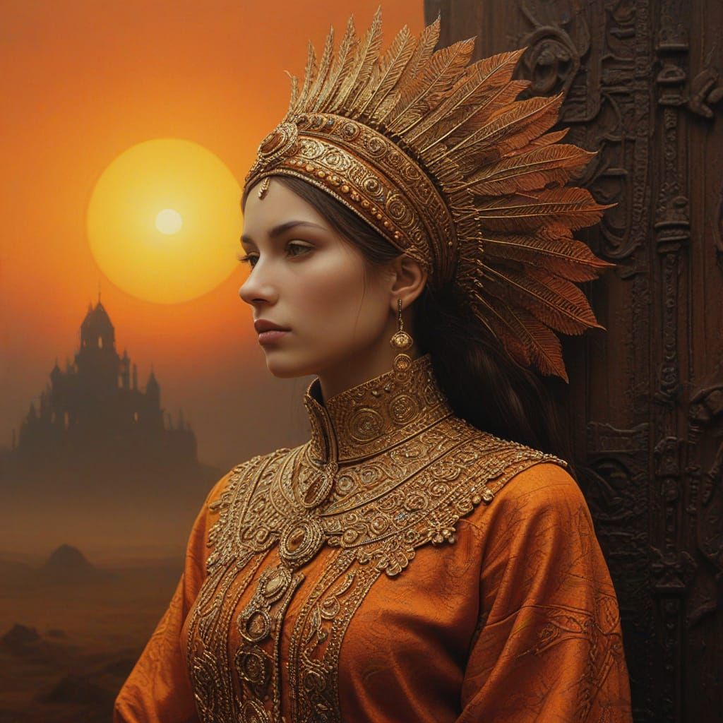 Elegant Woman in Warm, Burnt Orange Hues