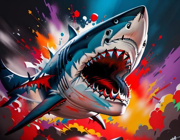 Great White Shark Graffiti Street Art