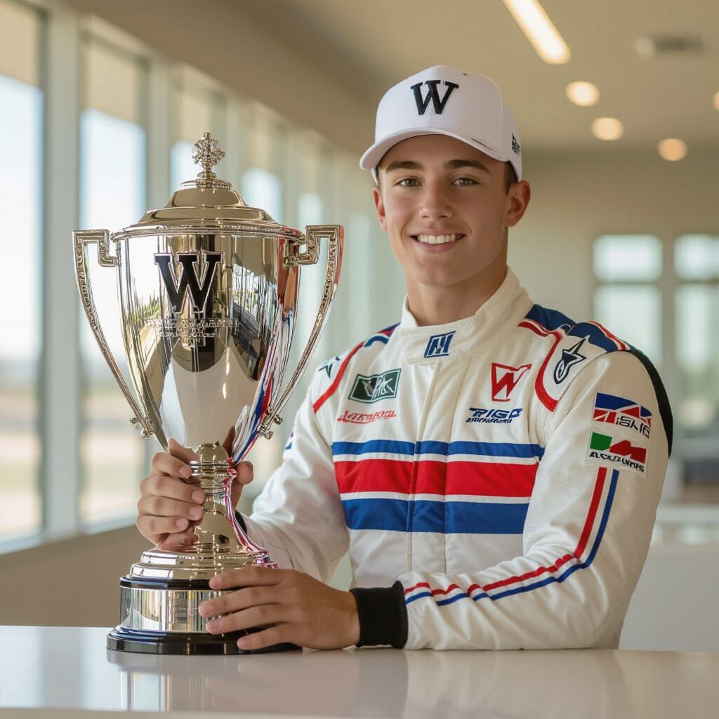 Triumphant Young Racer Celebrates Victory