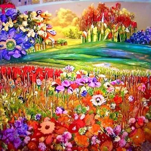 Detailed Painting of a Beautiful Flower Meadow