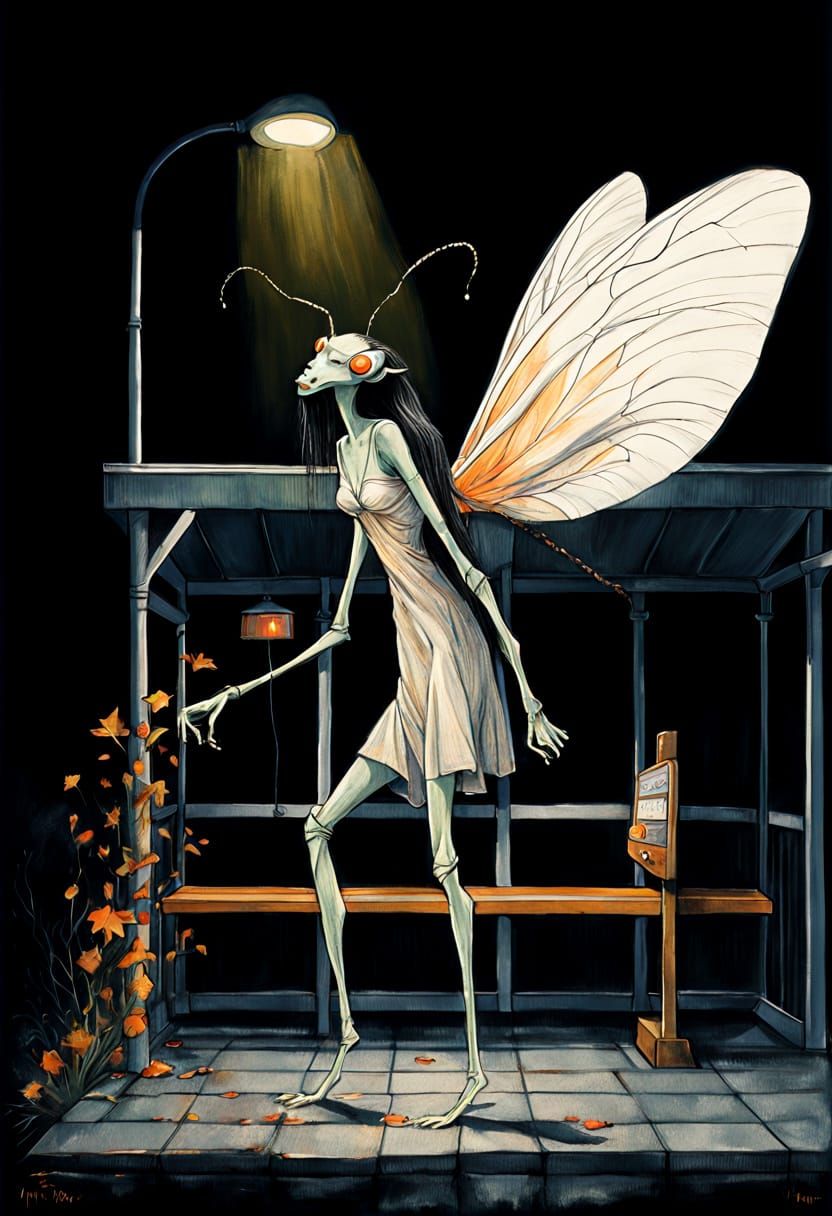 Fantasy Creature Peeks at Girl on Phone