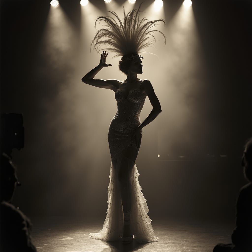 Glamorous Showgirl on Vintage Cabaret Stage
