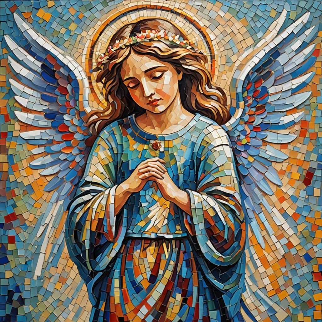 Mosaic Angel in Expressionist Impasto Style