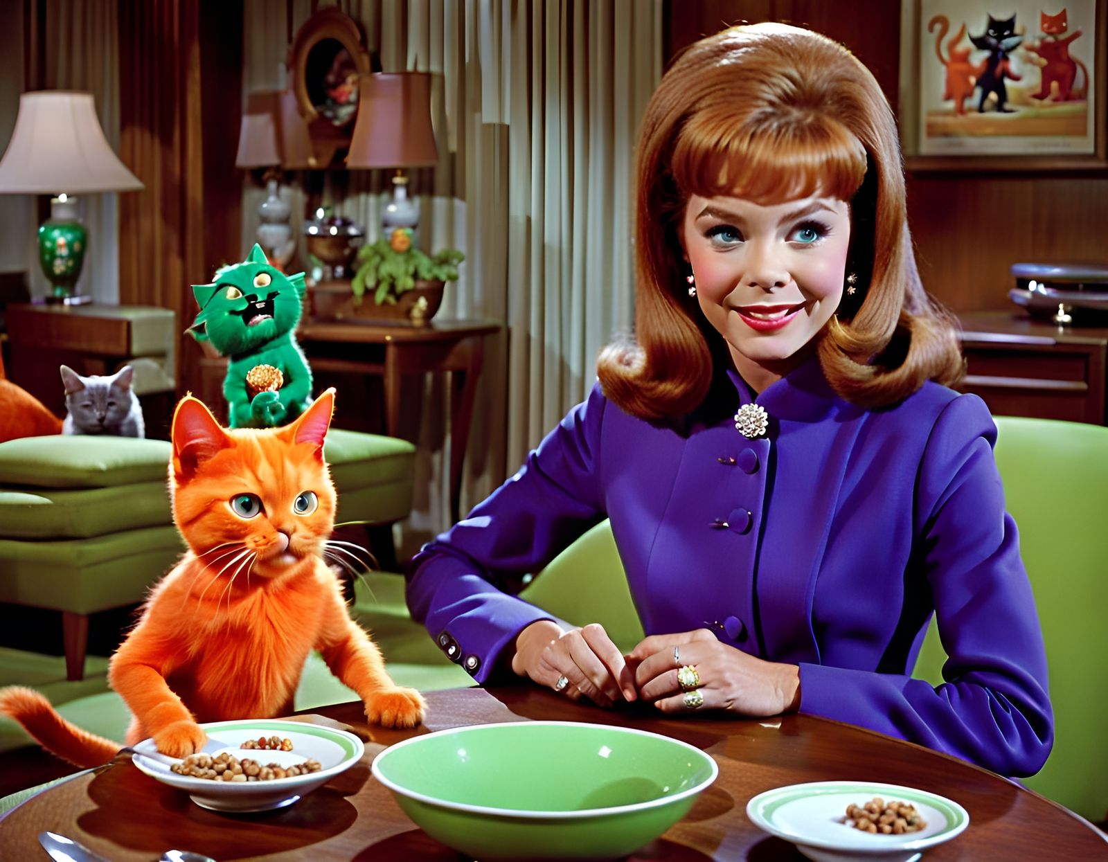 1960s Living Room with Goblins and Cats