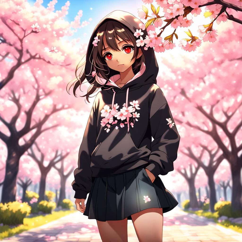 Anime Woman Under Cherry Blossom Tree