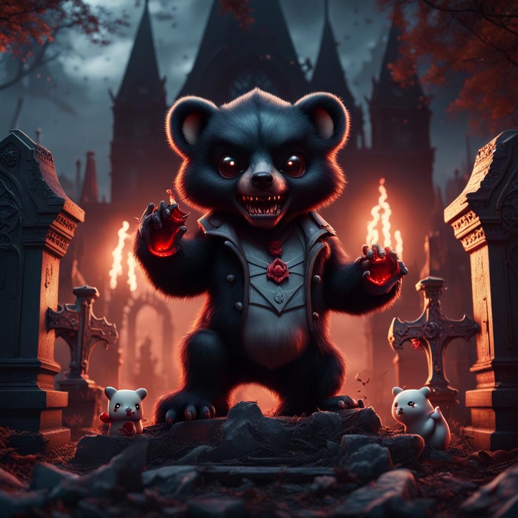 Vampire Black Bear in Graveyard: Fantasy Concept Art
