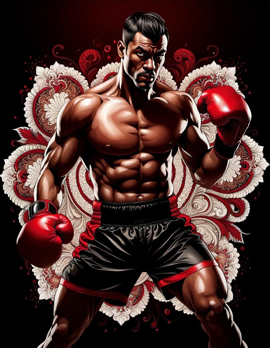 Boxer in Fighting Pose: Surrealist Vector Art