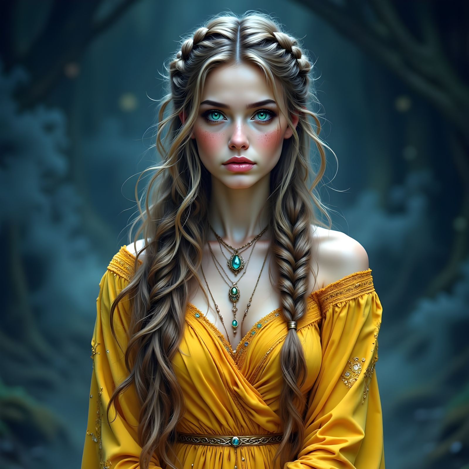 Norse Goddess Portrait in Dichromatic Fantasy Art