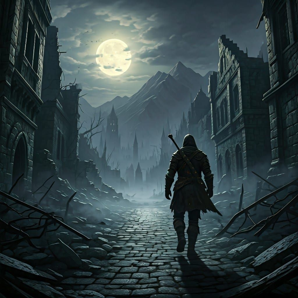 Medieval Fantasy Cityscape at Sunset