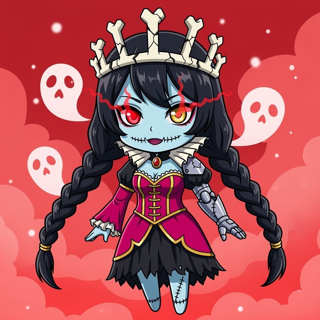 Anime Chibi Undead Noblewoman in Gothic Horror Style
