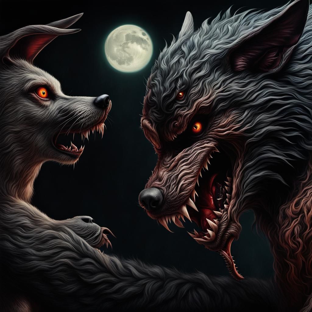 Dark Surrealism: Man's Werewolf Transformation