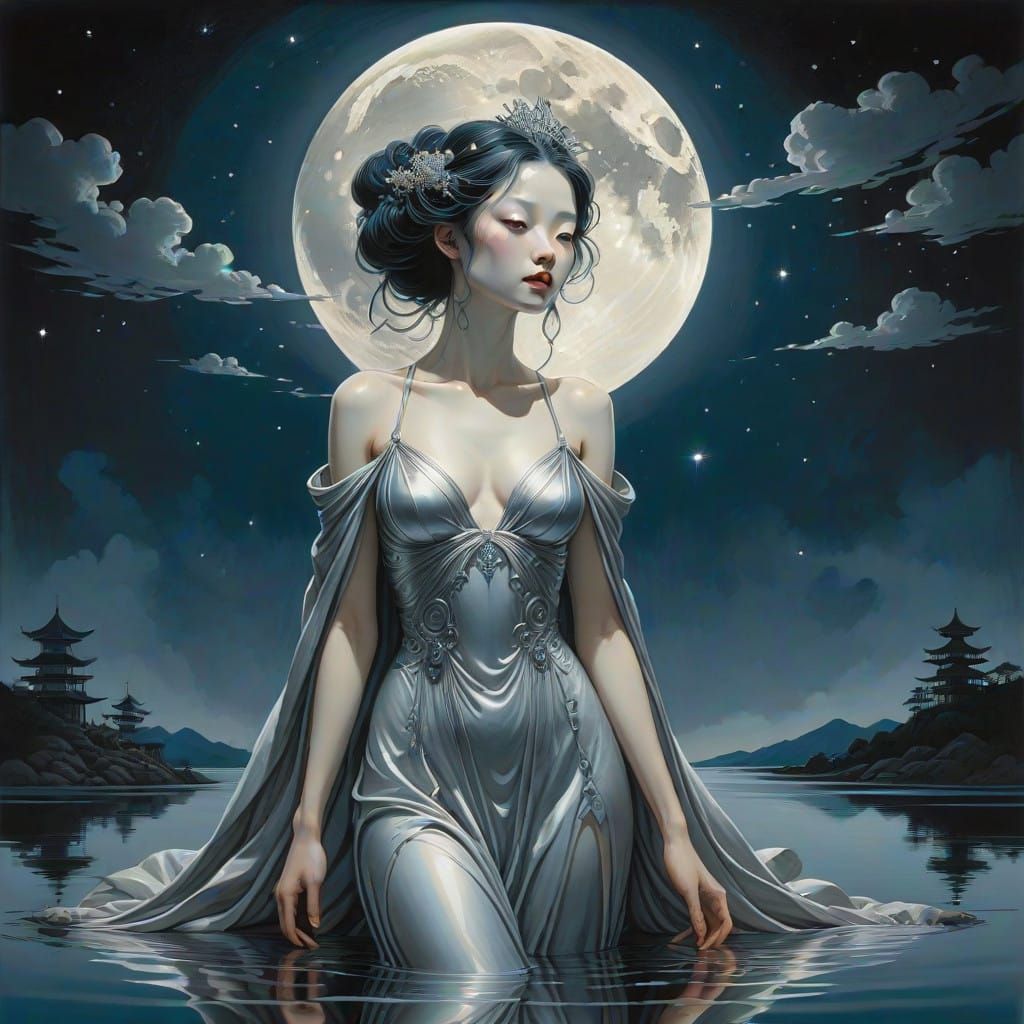 Ethereal Moon Goddess in Dreamlike Style