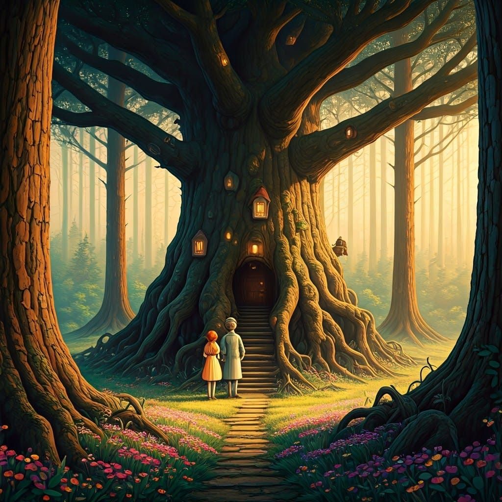 Mystical Faraway Tree Forest with Fairy-Tale Characters