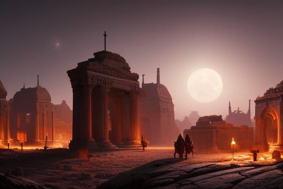 Moonlit Ruins: Desert City in Dark Fantasy Style