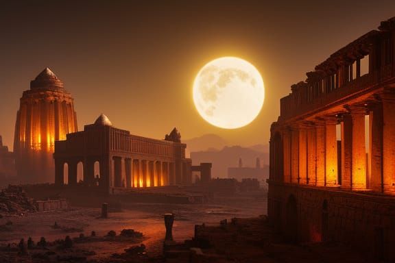 Moonlit Ruined City in Dark Fantasy Style