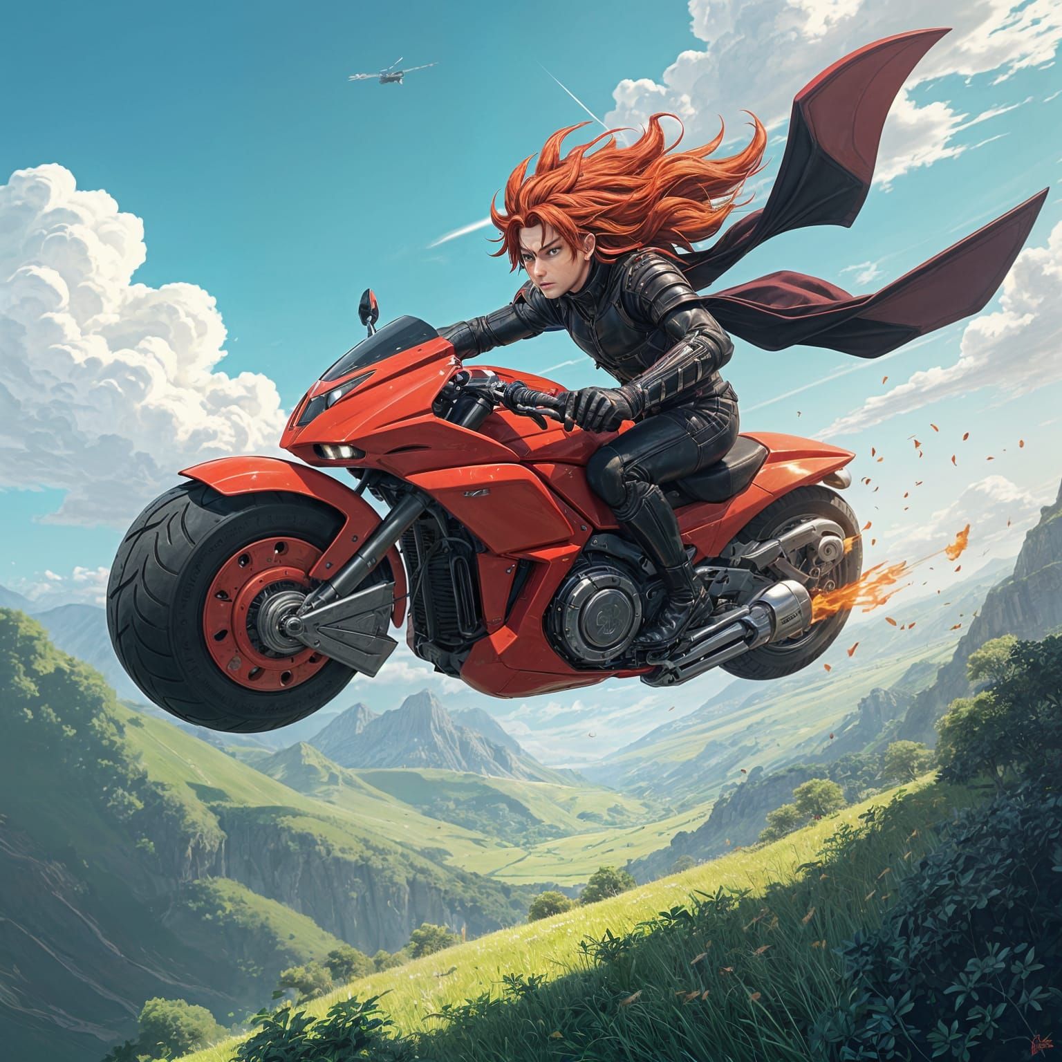Heroic Rider Soars Across Vibrant Plains in Anime-Inspired C...