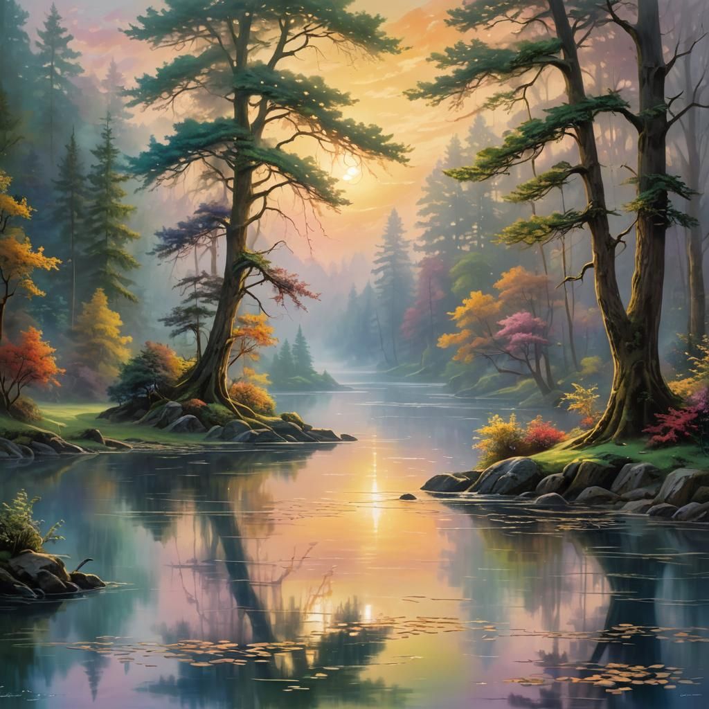 Magical Glowing Lake in Ethereal Fantasy Landscape