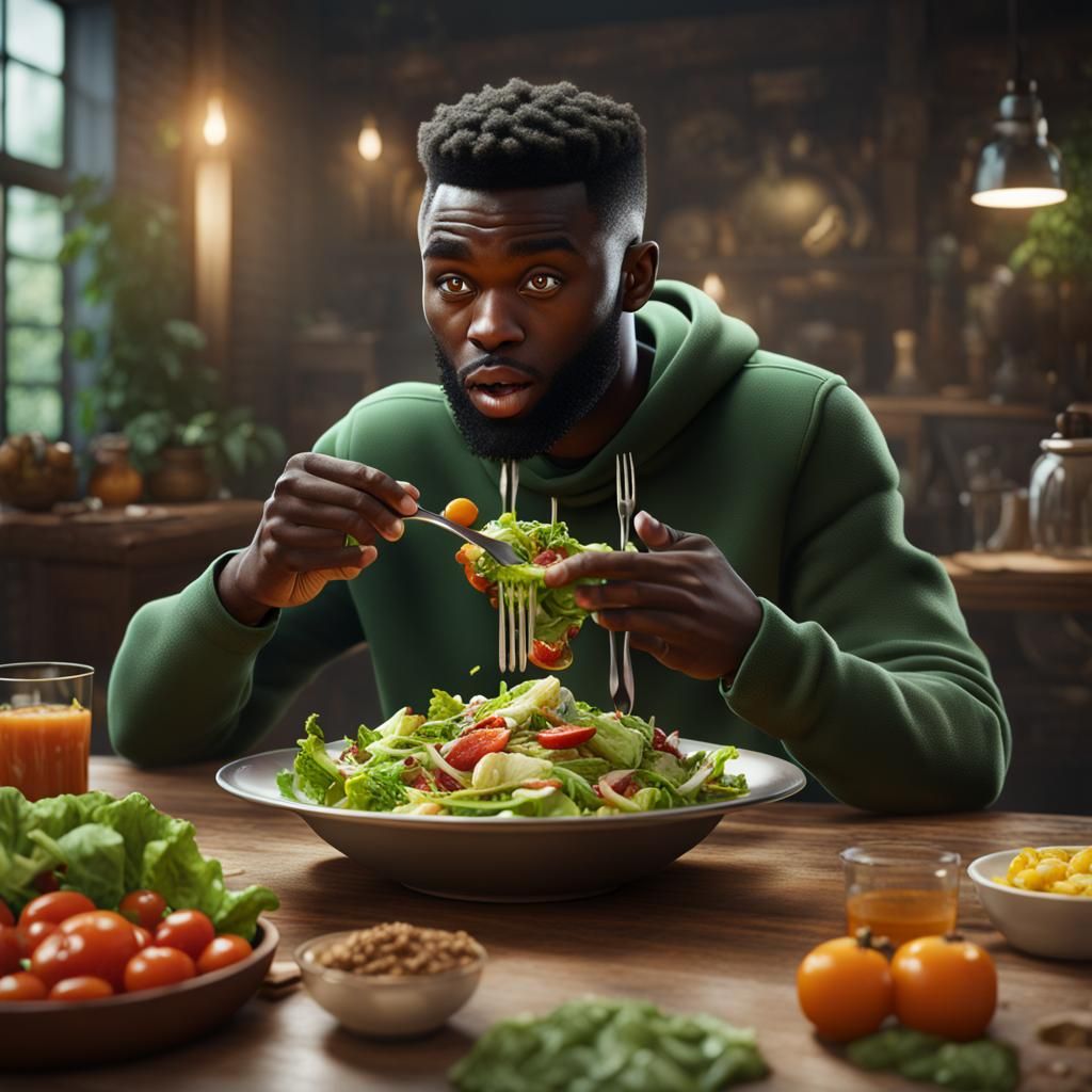 Jaylen Brown Eating Salad: Detailed Matte Painting