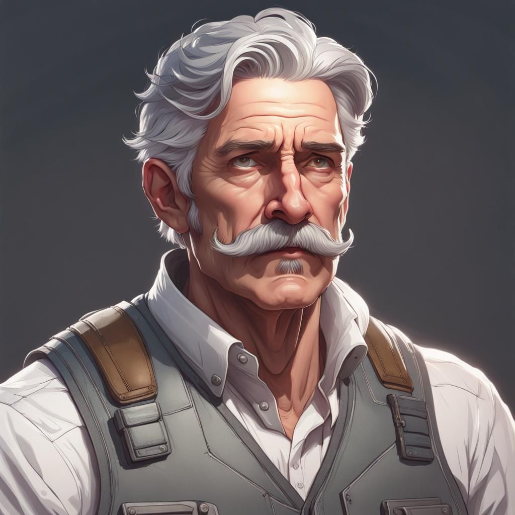 Detailed Portrait of Man with Earpiece in Digital Art Style