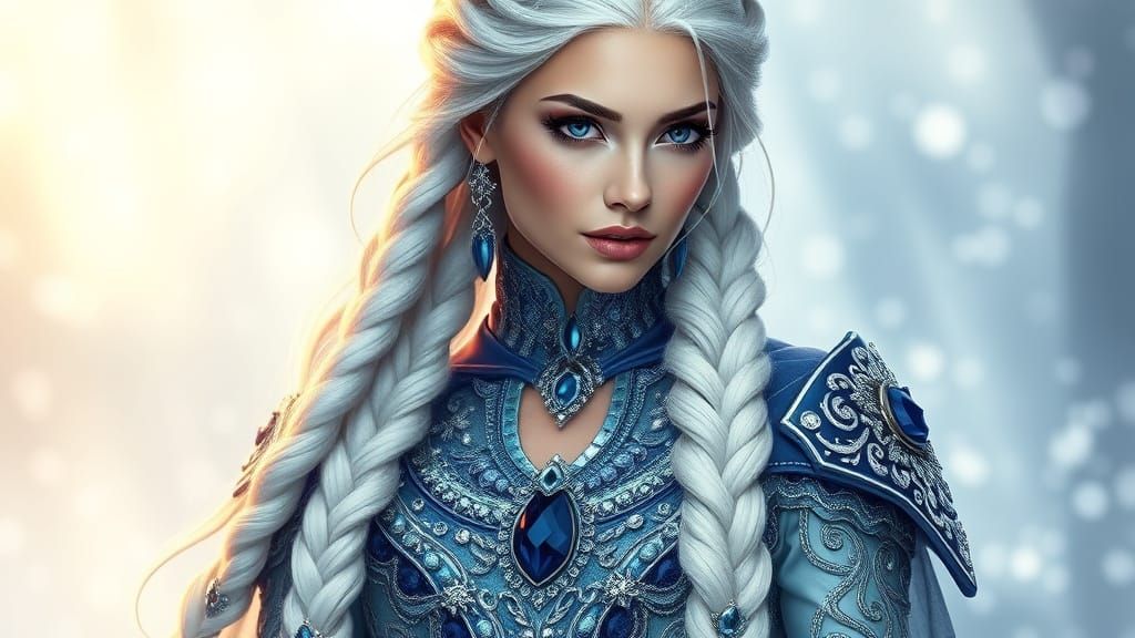 Elegant Fantasy Princess in Sparkling Ice Blue Gown