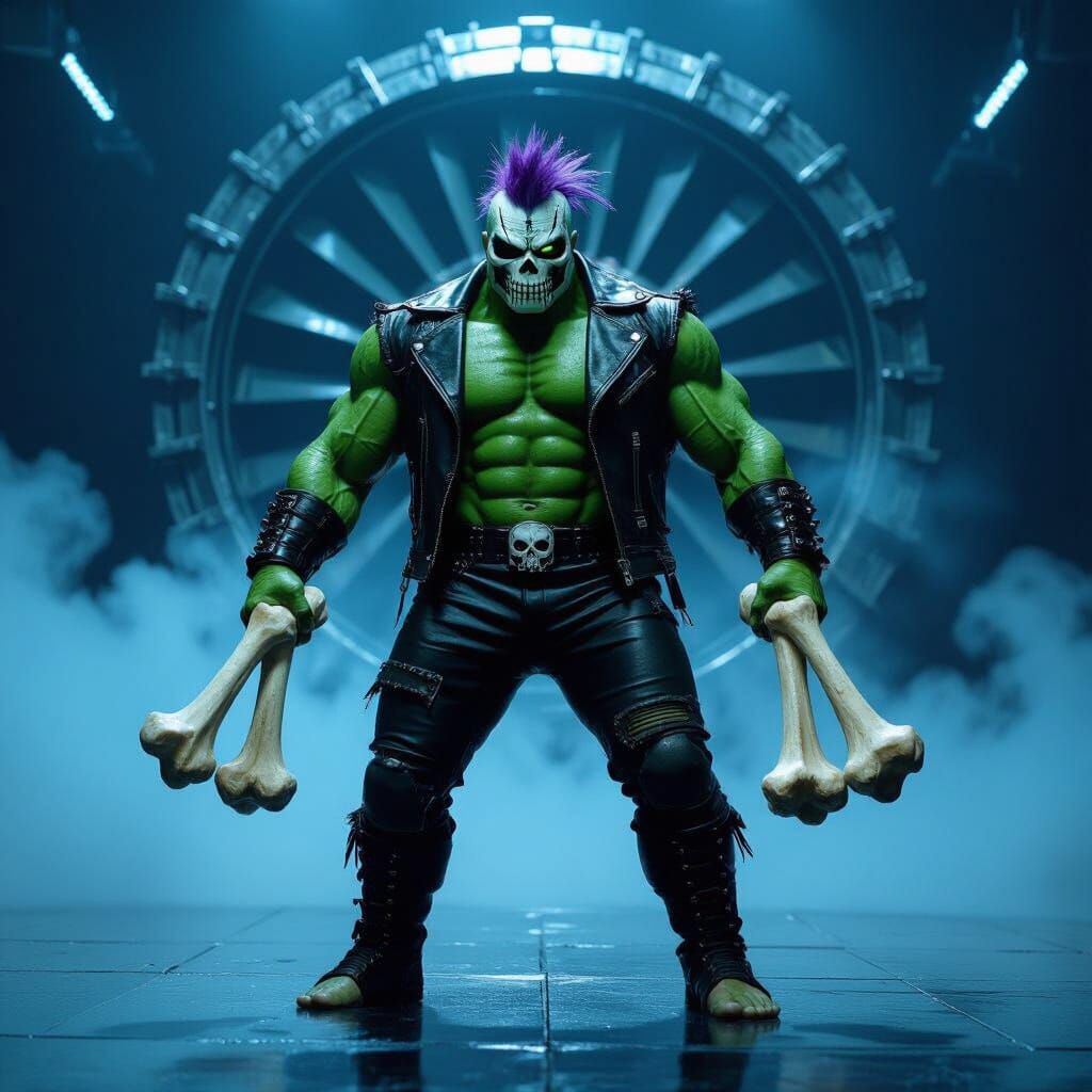 Cyberpunk Wrestler with Turbine Backdrop