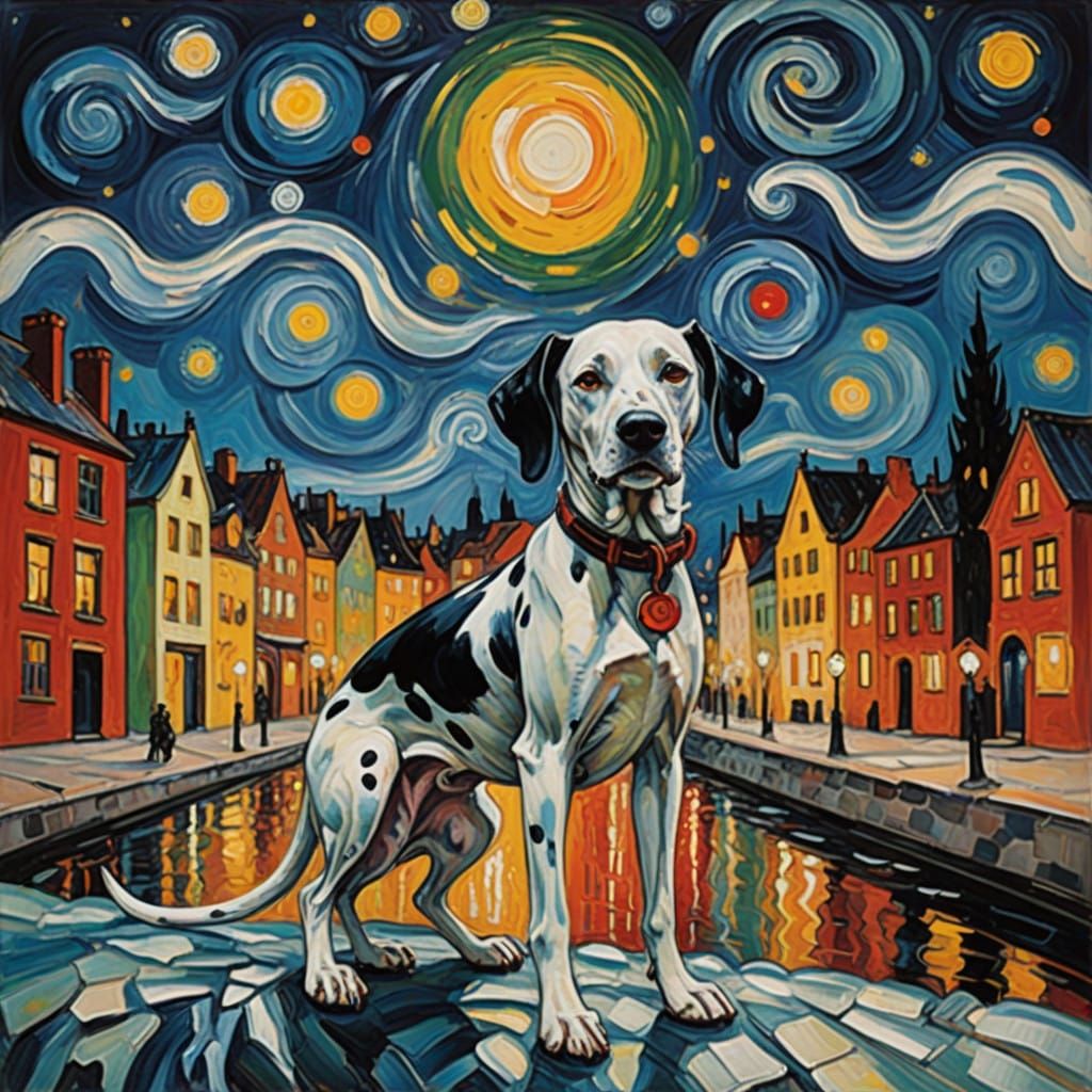 Neo-Expressionist Dalmatian Dog Firefighter in Whimsical Cit...