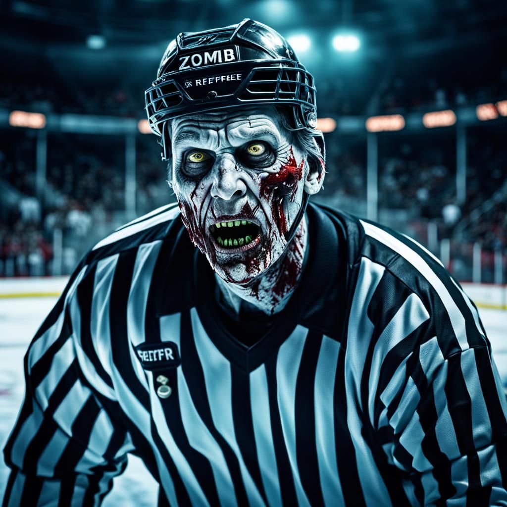 Hyperrealistic Zombie Ice Hockey Referee