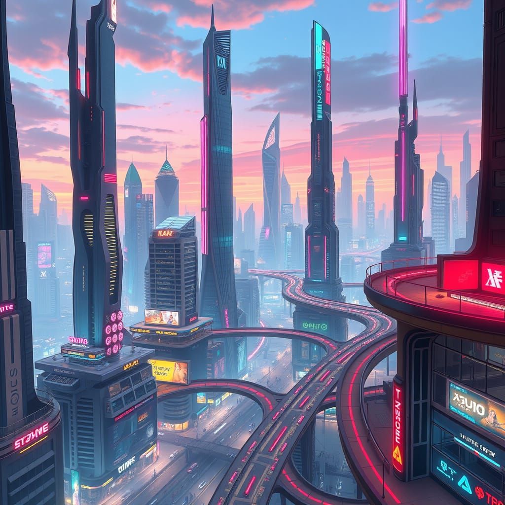 Cyberpunk Cityscape in Futuristic Neon Style