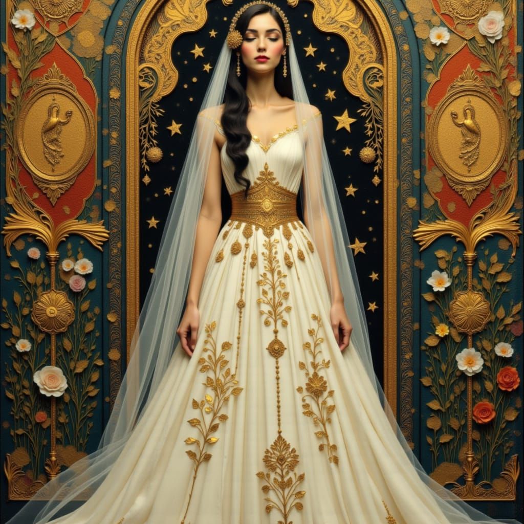 Jewish Bride in Klimt Style with Gold Leaf and Florals