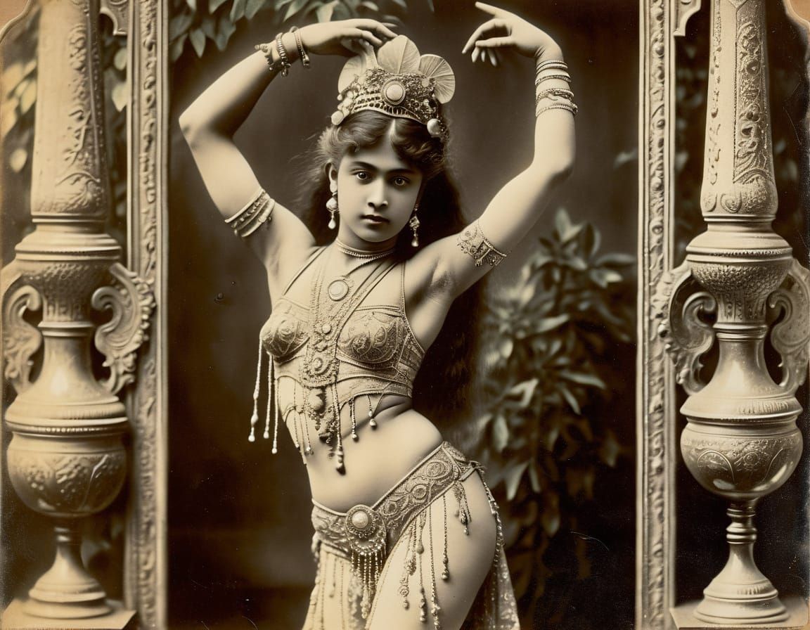 Exotic Dancer in Art Nouveau French Postcard Style