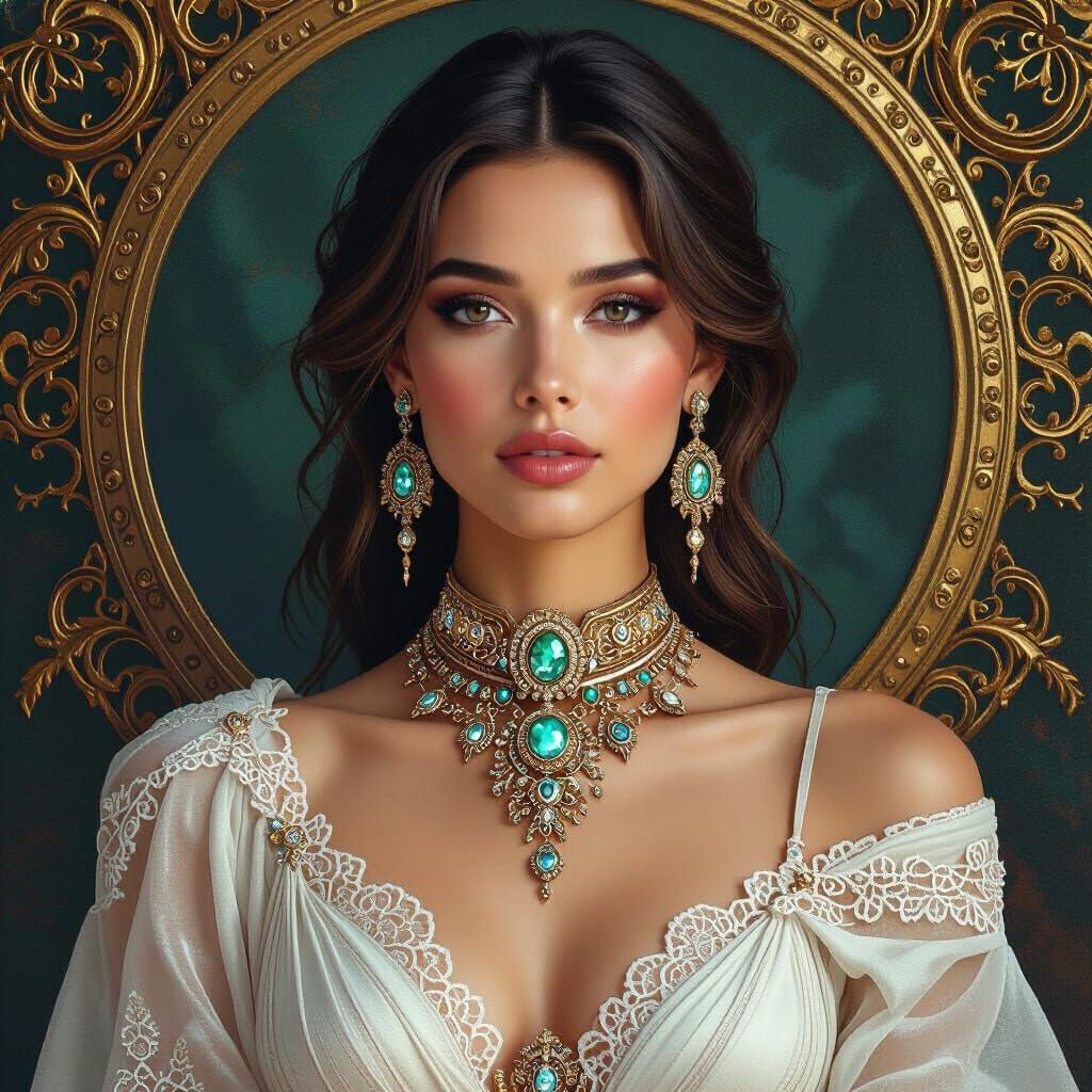 Hyperrealistic Woman in Futuristic Jewelry and Clothing