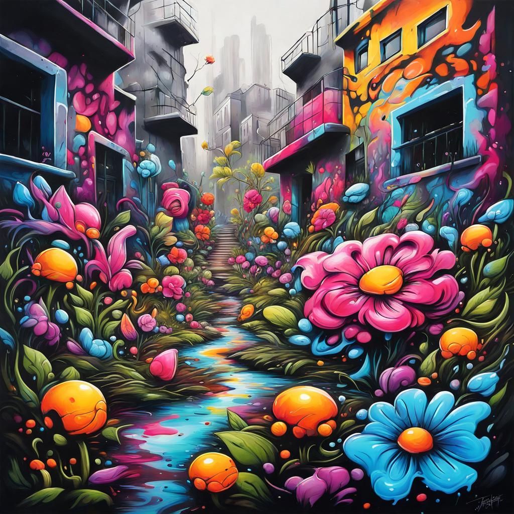 Secret Flower Garden in Graffiti Splash Art