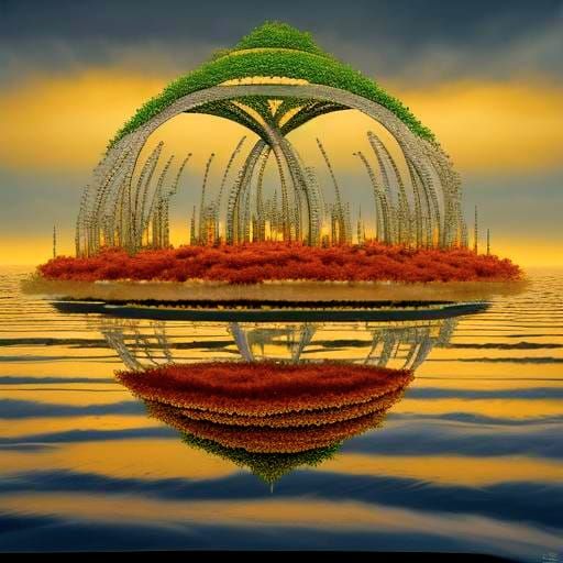 Glowing Dodecahedron in Alien Landscape: Abstract Expression...