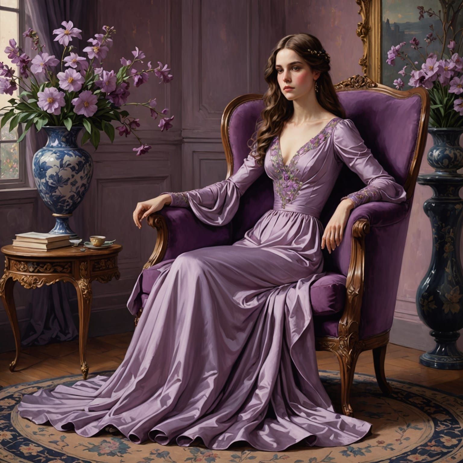 Mauve Dreamscape in the Style of a Waterhouse Painting