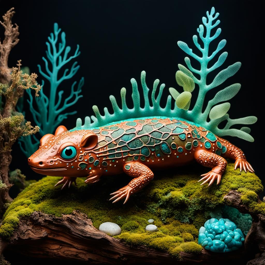 Stone Axolotl Sculpture in Terracotta Hues