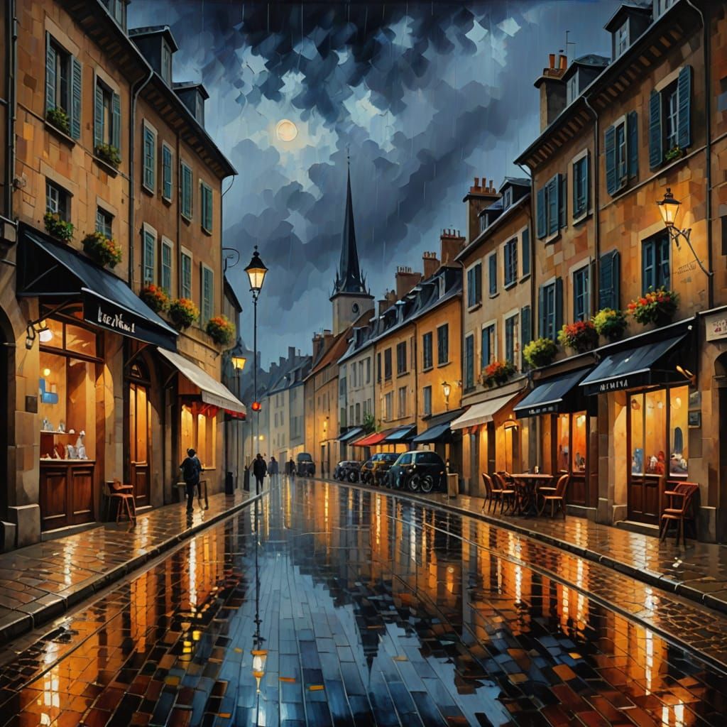 Rustic French Village Street at Twilight