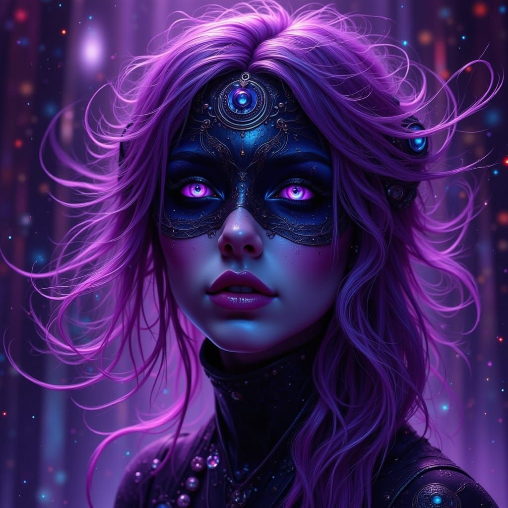 Dark, Dreamlike Fae in a Cyberpunk Haze